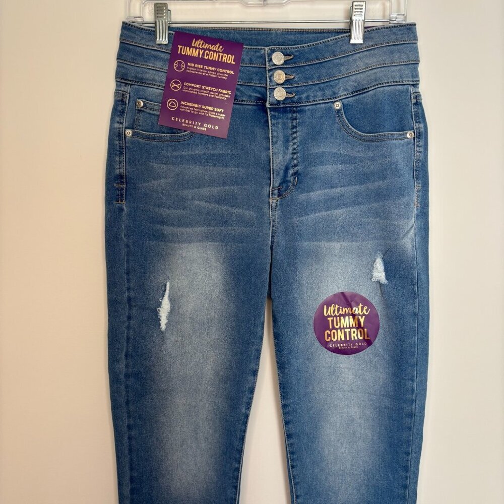 CELEBRITY GOLD NEW High Rise Ankle Skinny Jeans Womens 10 Denim Tummy Control